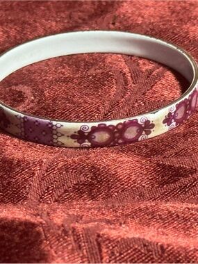 Vintage Michaela Frey Purple Floral Pattern Enameled Bangle Bracelet Austria